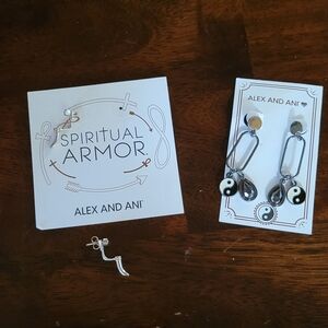 Alex and Ani Silver Yin Yang Earrings with Black & White Enamel & Spiritual Horn